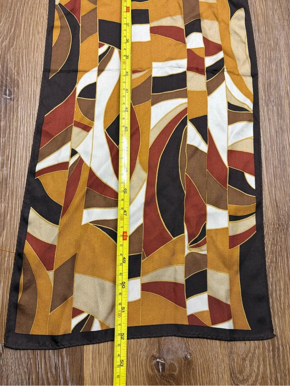 Adrienne Landau Brown Tan Cream Geometric Silk Scarf